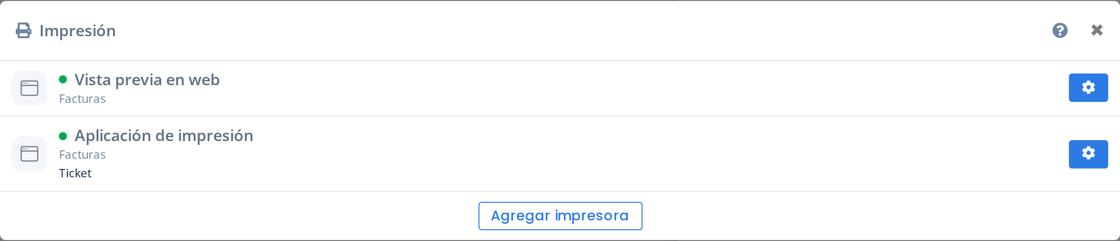 La lista de Impresión con Aplicación de impresión activada
