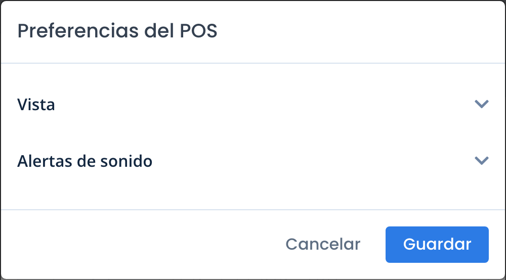 Preferencias del POS sin la sección Impresión