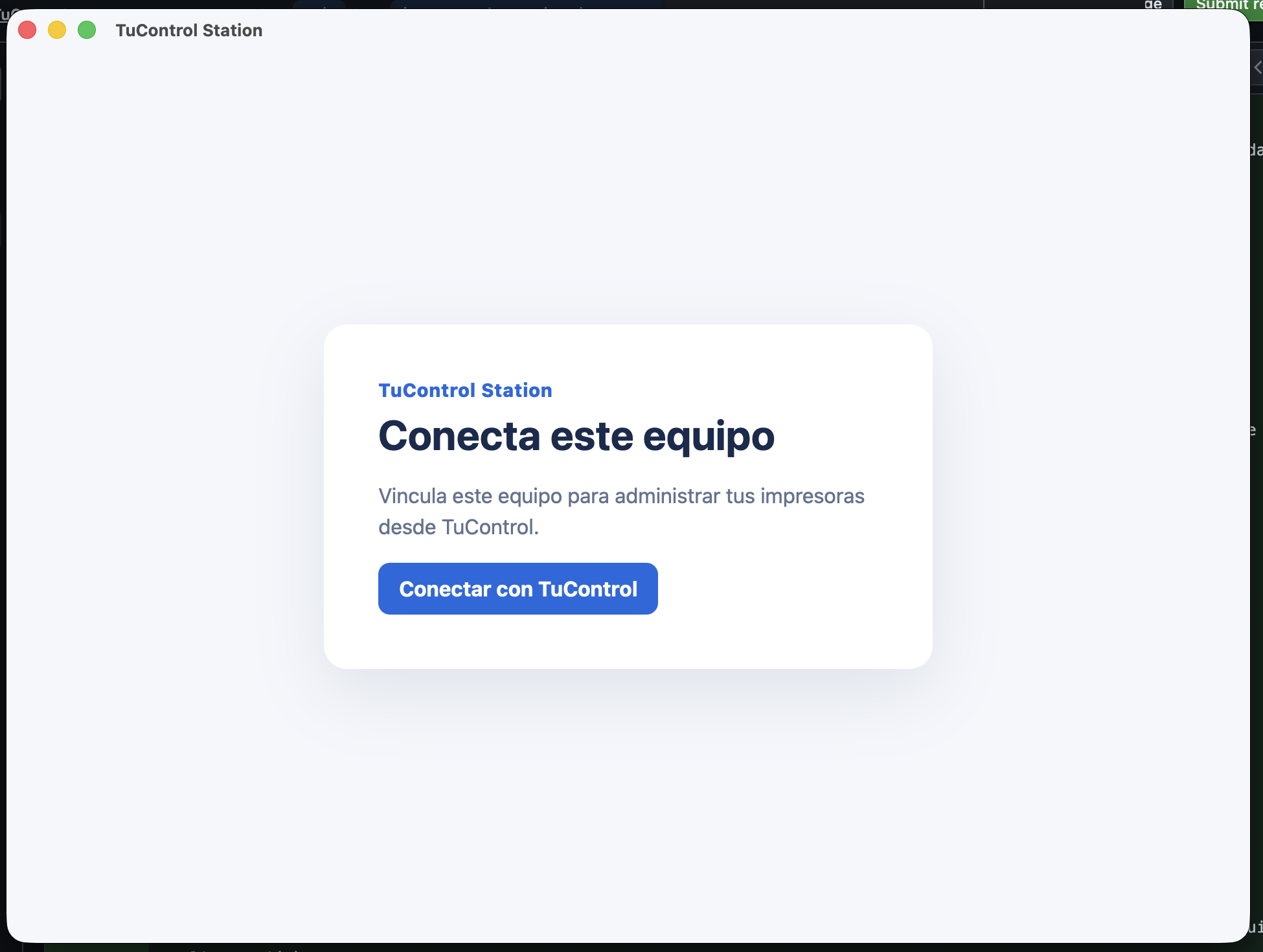 Pantalla inicial de TuControl Station con el botón Conectar con TuControl