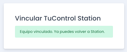 Confirmación de que el equipo quedó vinculado y puedes volver a Station