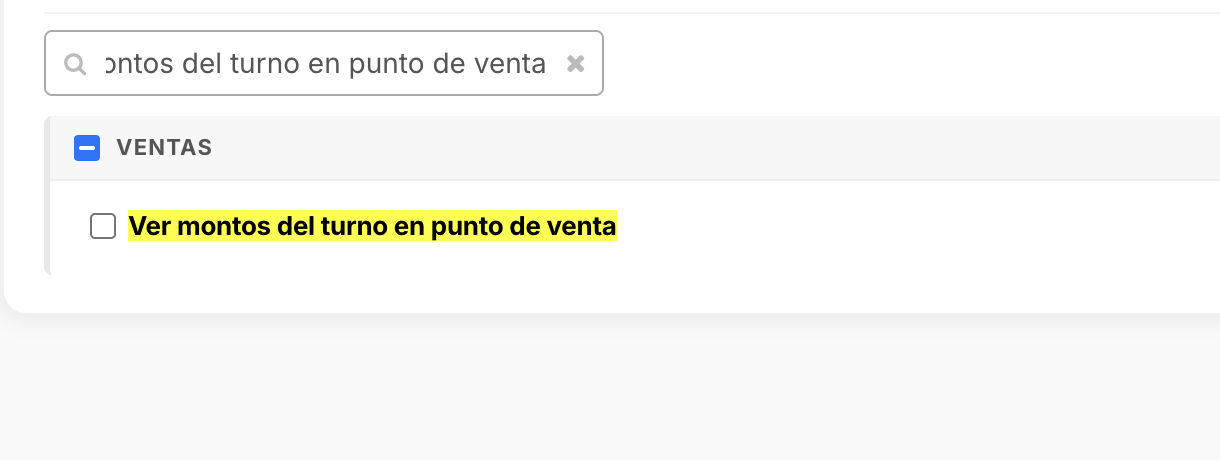 Permiso para ver montos del turno desactivado