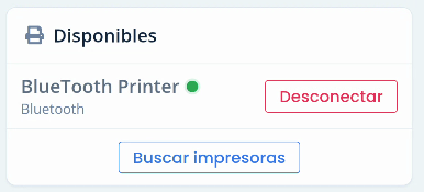 Impresora Bluetooth conectada con indicador verde