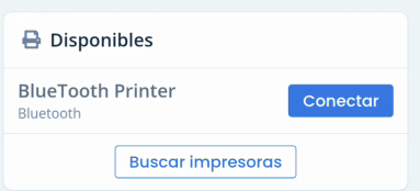 Sección Disponibles con una impresora Bluetooth encontrada