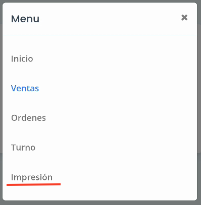 Menú lateral del POS con la opción Impresión resaltada